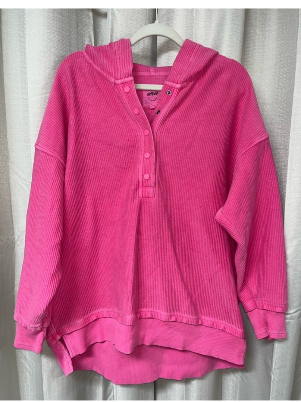 Aerie Hot Pink Hooded Waffle Henley Sweatshirt
